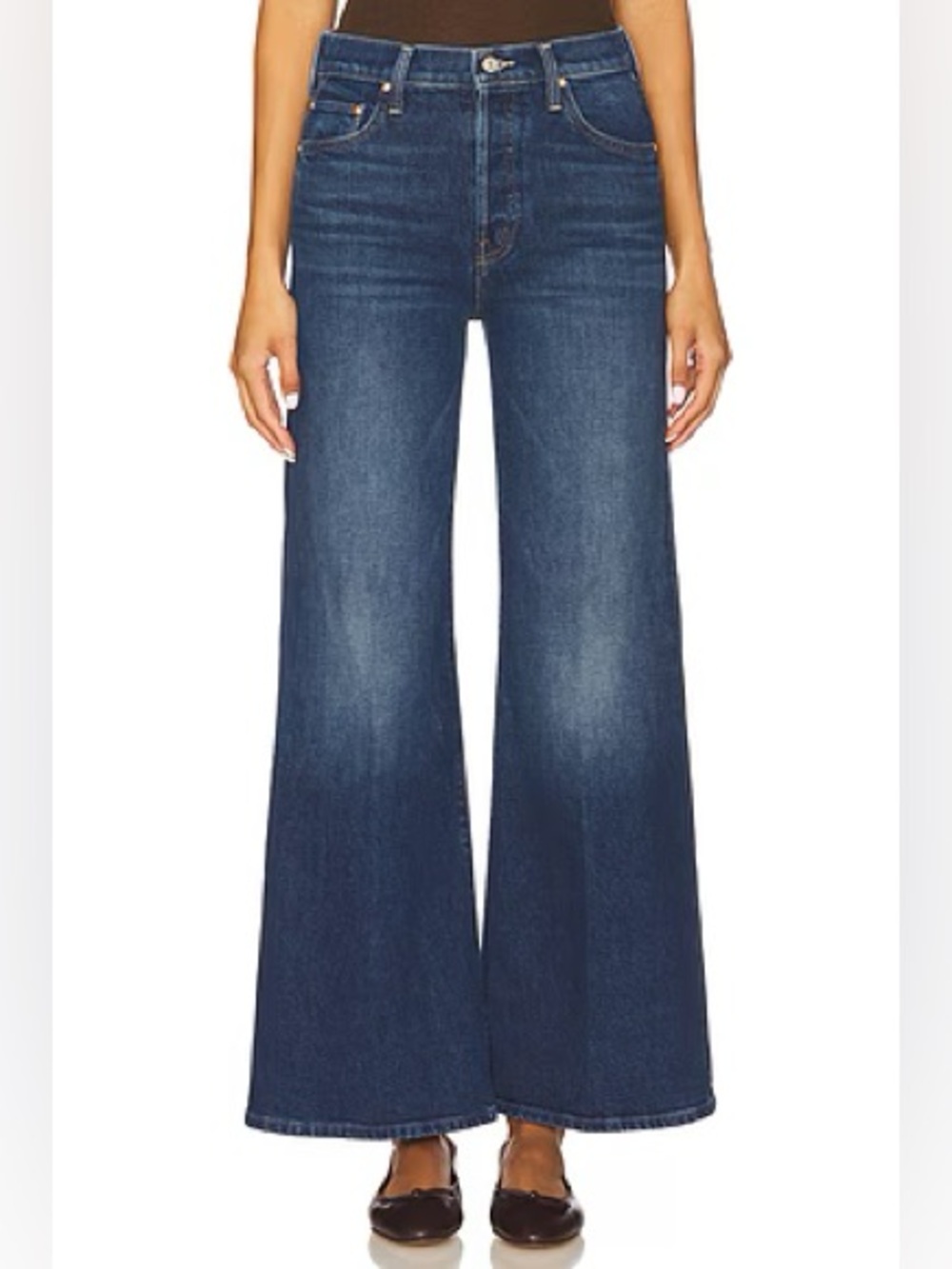 MOTHER Wide-Leg High-Rise Jeans — Dark Indigo Blue